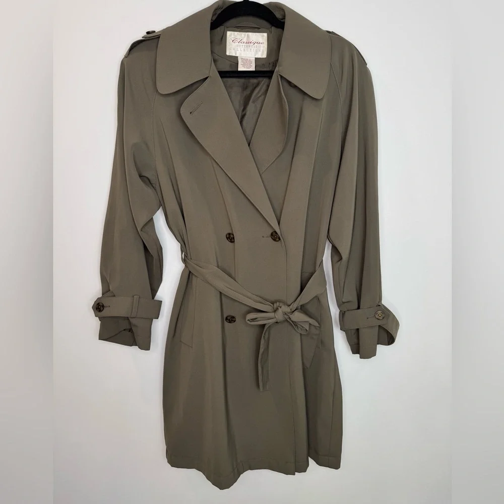 Timeless Gray Vintage Trench Coat with Cinched chain Waist double breasted - Picture 2 of 11